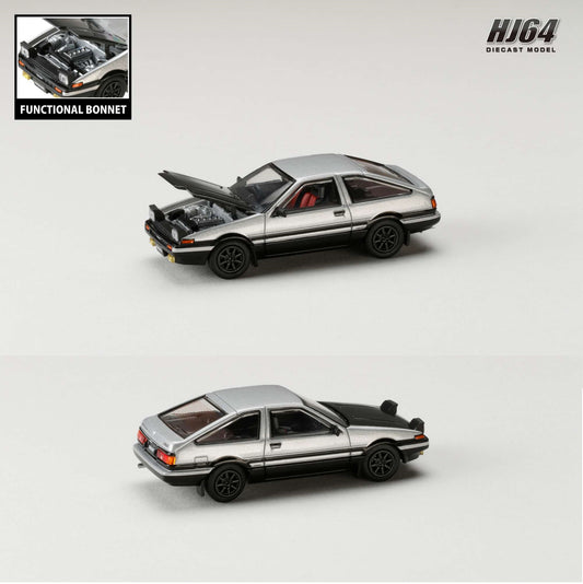 HOBBY JAPAN 1/64 Toyota SPRINTER TRUENO GT APEX (AE86) JDM Style with CARBON BONNET Silver/Black HJ641052BSB