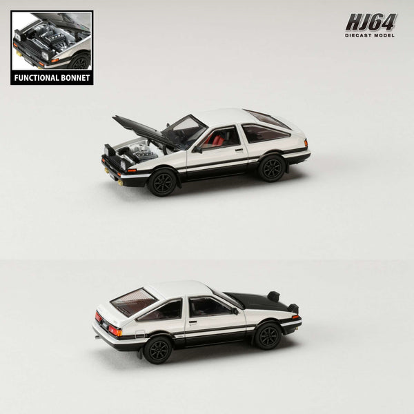 HOBBY JAPAN 1/64 Toyota SPRINTER TRUENO GT APEX (AE86) JDM Style with CARBON BONNET White/Black HJ641052BWB