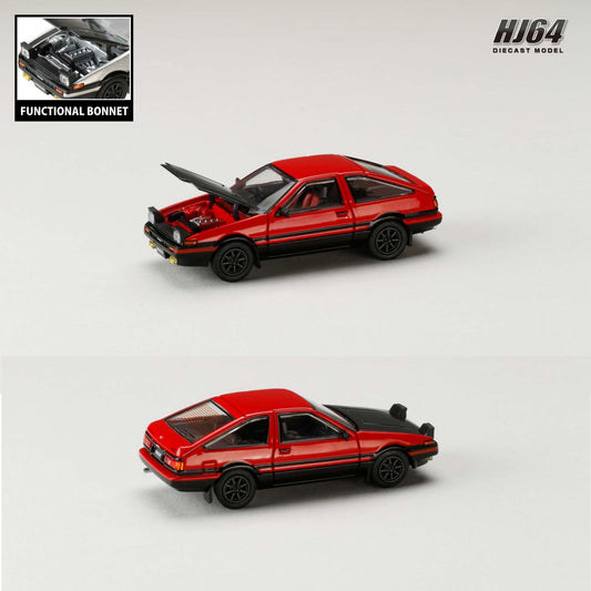 HOBBY JAPAN 1/64 Toyota SPRINTER TRUENO GT APEX (AE86) JDM Style with CARBON BONNET Red/Black HJ641052BRB