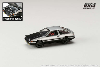 HOBBY JAPAN 1/64 Toyota SPRINTER TRUENO GT APEX (AE86) JDM Style with CARBON BONNET Silver/Black HJ641052BSB