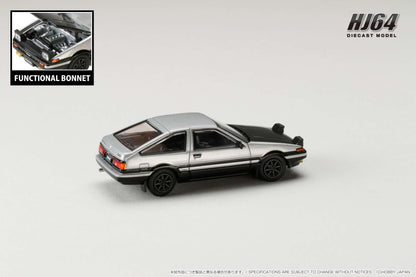HOBBY JAPAN 1/64 Toyota SPRINTER TRUENO GT APEX (AE86) JDM Style with CARBON BONNET Silver/Black HJ641052BSB