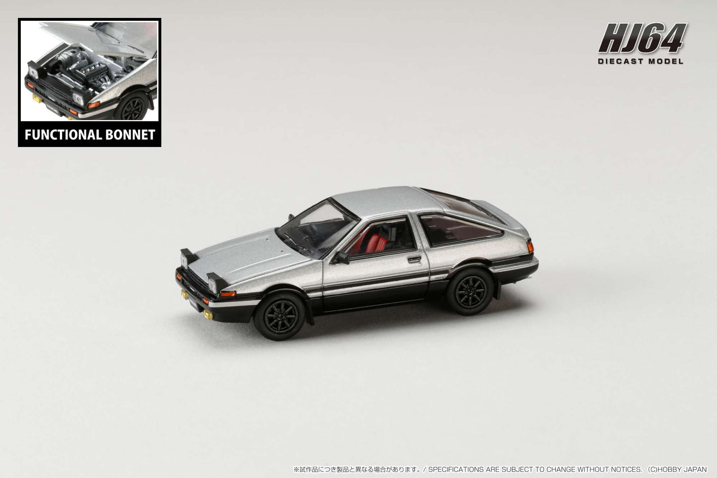 HOBBY JAPAN 1/64 Toyota SPRINTER TRUENO GT APEX (AE86) JDM Style Silver/Black HJ641052ASB