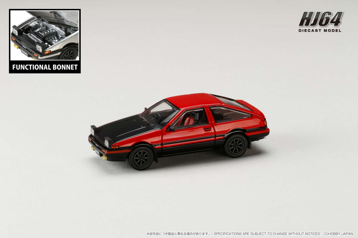 HOBBY JAPAN 1/64 Toyota SPRINTER TRUENO GT APEX (AE86) JDM Style with CARBON BONNET Red/Black HJ641052BRB