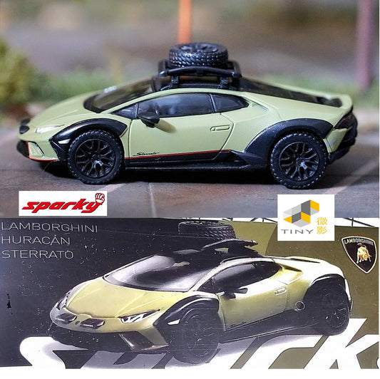TINY x SPARKY 1/64 Lamborghini Huracán Sterrato with a roof rack and a wheel - Green YOLS64002 (Tiny Exclusive)