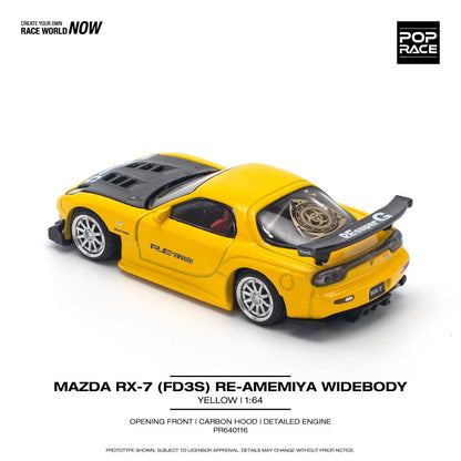 POPRACE 1/64 MAZDA RX-7 (FD3S) RE-AMEMIYA WIDEBODY YELLOW PR640116
