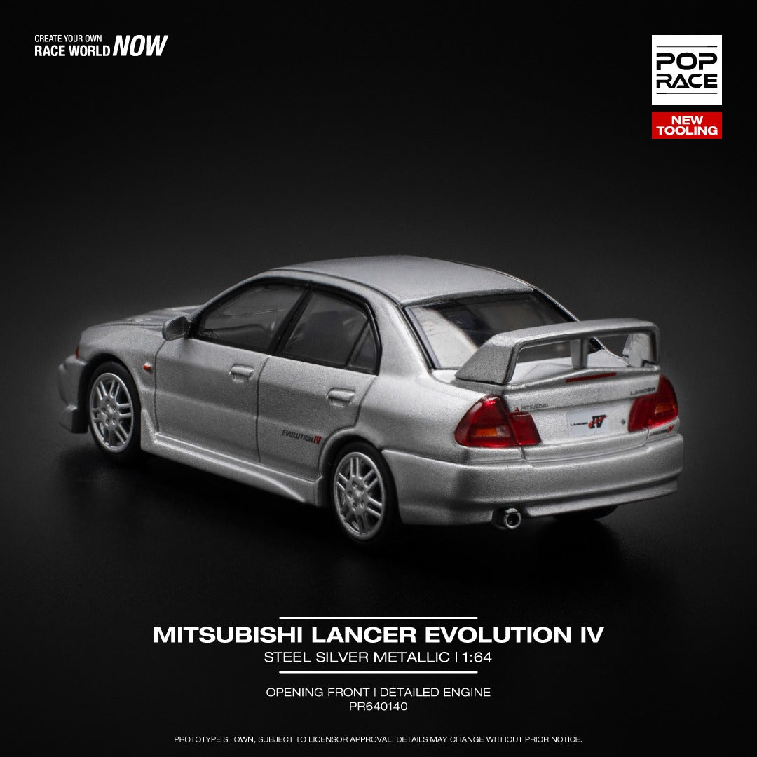 POPRACE 1/64 MITSUBISHI LANCER EVOLUTION IV - STEEL SILVER PR640140