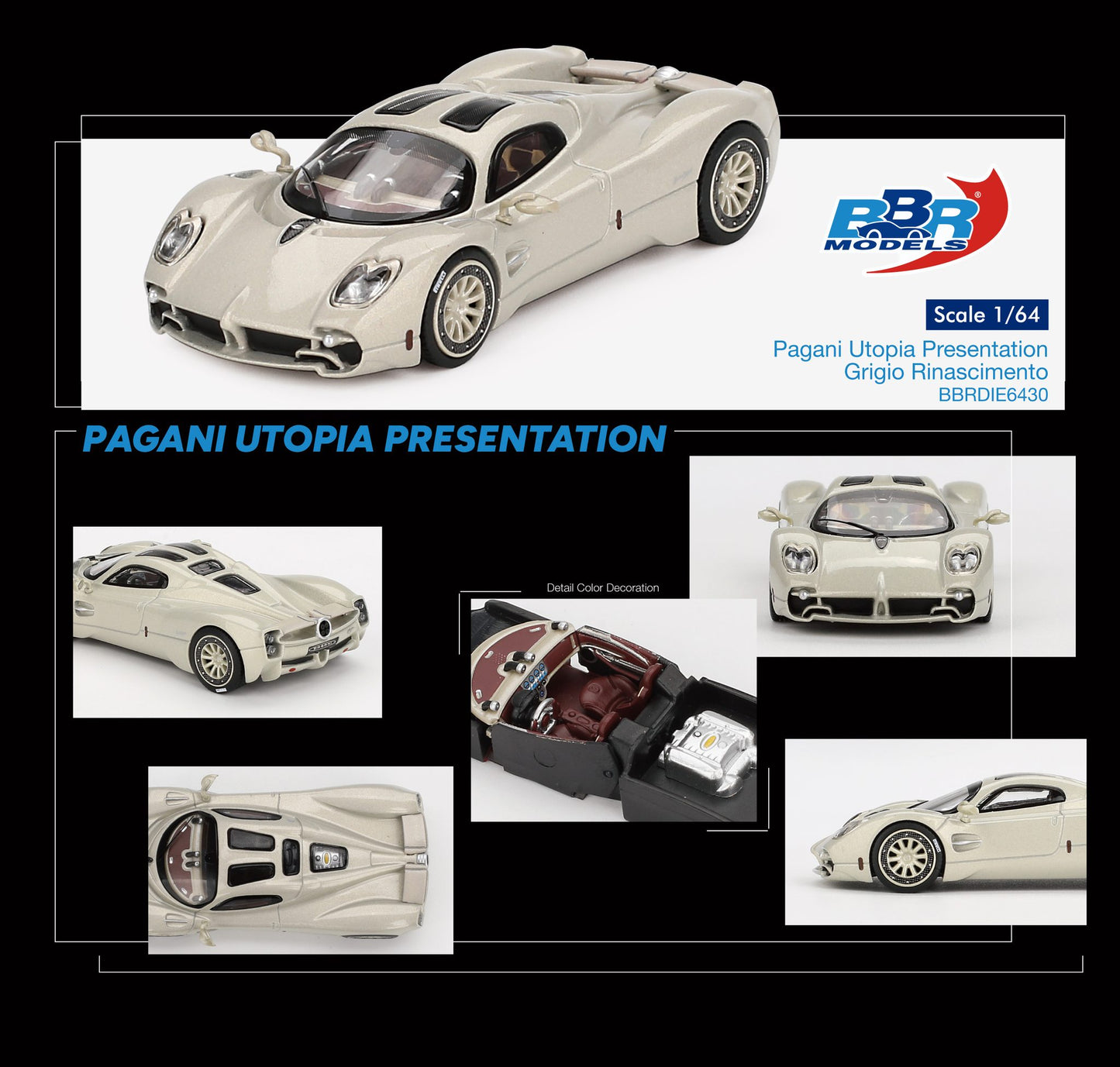 BBR 1/64 Pagani Utopia Presentation Grigio Rinascimento BRDIE6430