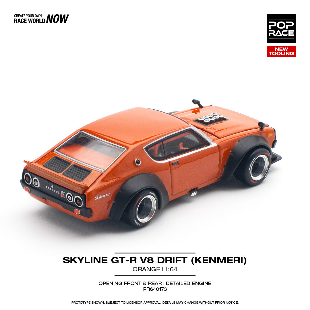 POPRACE 1/64 SKYLINE GT-R V8 DRIFT (KENMERI) ORANGE PR640173