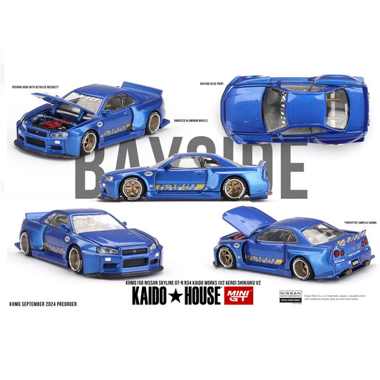 MINI GT x Kaido House 1/64 Nissan Skyline GT-R (R34) Kaido Works (V2 Aero) SHINJUKU V2 KHMG158