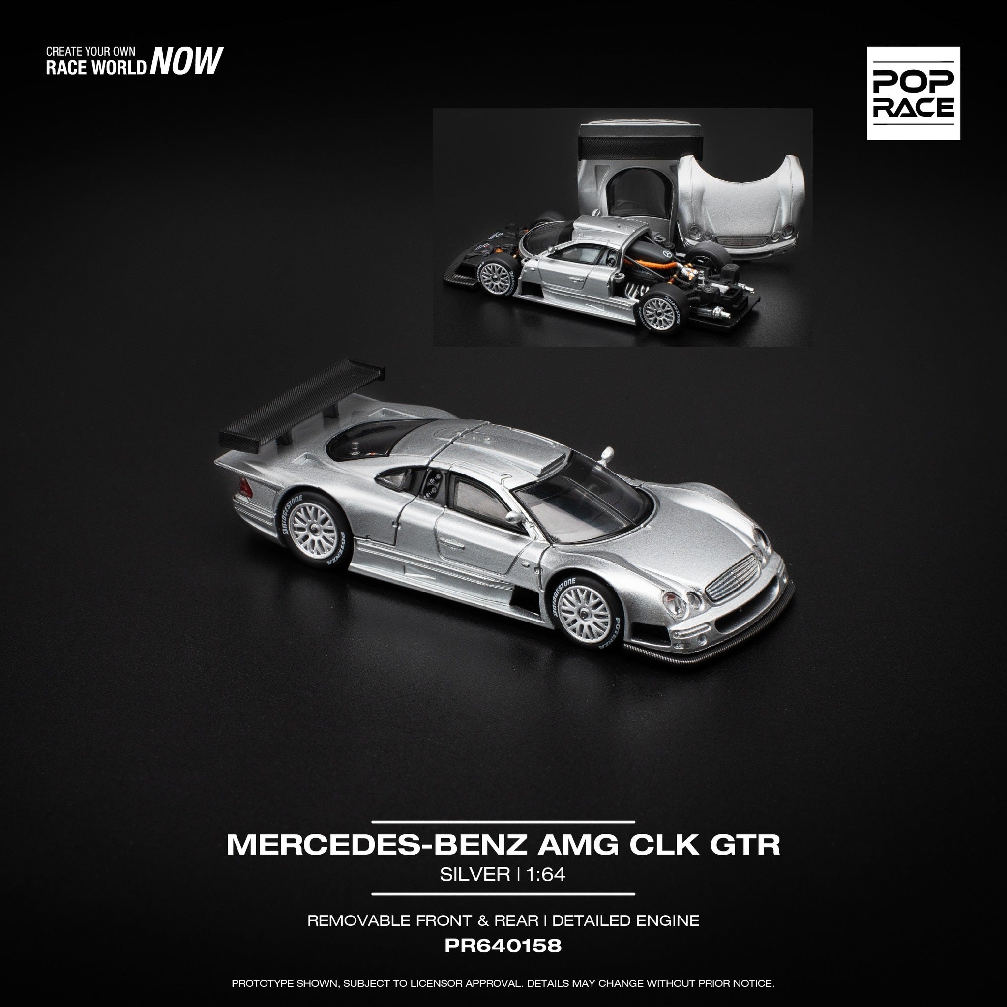 PREORDER POPRACE 1/64 MERCEDES-BENZ AMG CLK GTR - SILVER