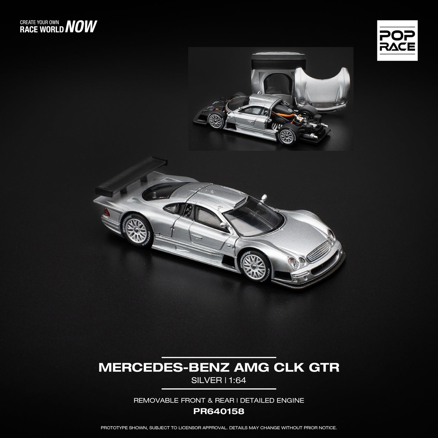 POPRACE 1/64 MERCEDES-BENZ AMG CLK GTR - SILVER PR640158
