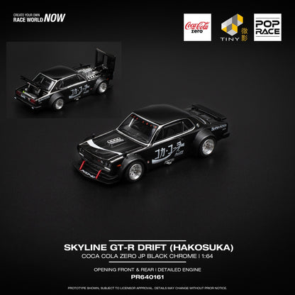 POPRACE 1/64 SKYLINE GT-R DRIFT (HAKOSUKA) - COCA COLA ZERO JP BLACK CHROME PR640161
