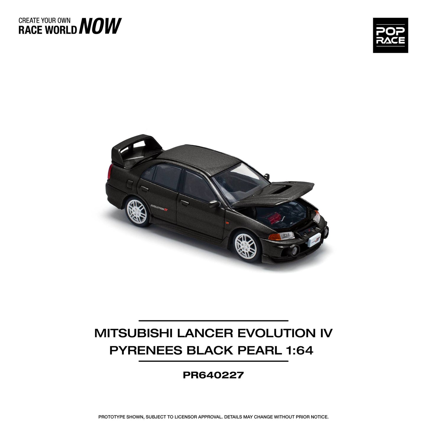 POPRACE 1/64 MITSUBISHI LANCER EVOLUTION IV - PYRENEES BLACK PEARL PR640227