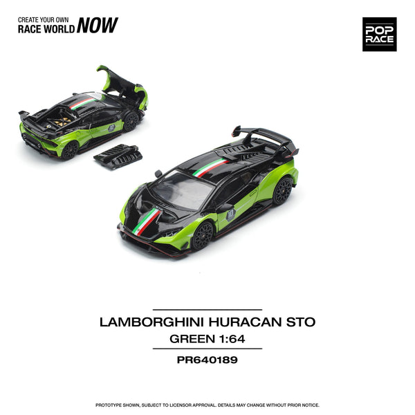 PREORDER POPRACE 1/64 LAMBORGHINI HURACAN STO (LP640-2) 10 ANNIVERSARIO - GREEN/BLACK PR640189 (Approx. Release Date: Q1 2025 and subject to the manufacturer's final decision)