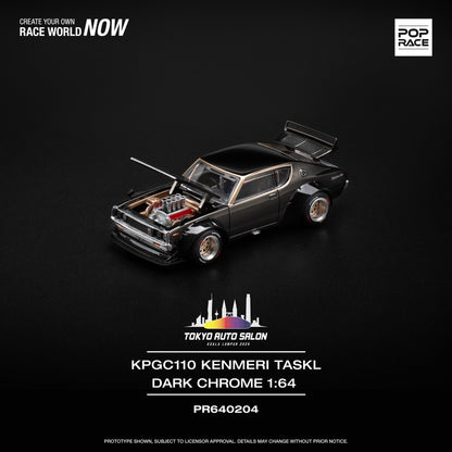 POPRACE 1/64 KPGC110 Kenmeri Dark Chrome TOKYO AUTO SALON KUALA LUMPUR 2024 Exclusive Edition PR640204