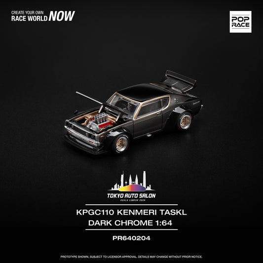 POPRACE 1/64 KPGC110 Kenmeri Dark Chrome TOKYO AUTO SALON KUALA LUMPUR 2024 Exclusive Edition PR640204