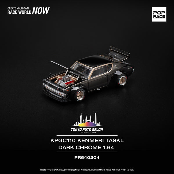 COMING SOON! POPRACE 1/64 KPGC110 Kenmeri Dark Chrome TOKYO AUTO SALON KUALA LUMPUR 2024 Exclusive Edition PR640204 (Approx. ETA Dec 2024)