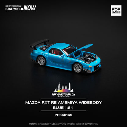 POPRACE 1/64 Mazda RX7 RE-Amemiya Widebody Blue TOKYO AUTO SALON KUALA LUMPUR 2024 Exclusive Edition PR640169
