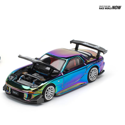 POPRACE 1/64 Mazda RX7 RE-Amemiya Widebody Magic Chrome Macau GP 2024 Exclusive Edition PR640214