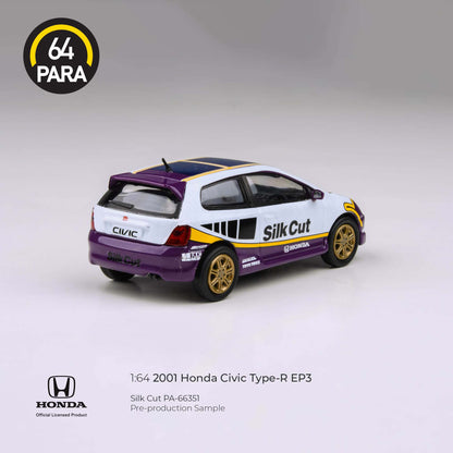 PREORDER PARA64 1/64 2001 Honda Civic Type R EP3 – Silk Cut – PA-66351 (Approx. Release Date : Q1 2025 subject to manufacturer's final decision)