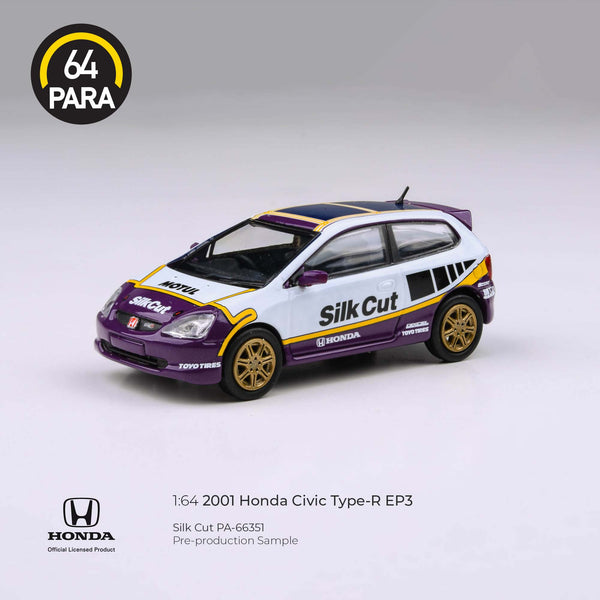 PREORDER PARA64 1/64 2001 Honda Civic Type R EP3 – Silk Cut – PA-66351 (Approx. Release Date : Q1 2025 subject to manufacturer's final decision)