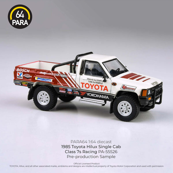 PREORDER PARA64 1/64 1985 Toyota Hilux Class 7s Racing – White/Red – PA-55526 (Approx. Release Date : Q1 2025 subject to manufacturer's final decision)