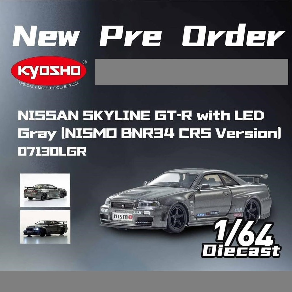 KYOSHO 1/64 NISSAN SKYLINE GT-R with LED Gray (NISMO BNR34 CRS Version) O713OLER