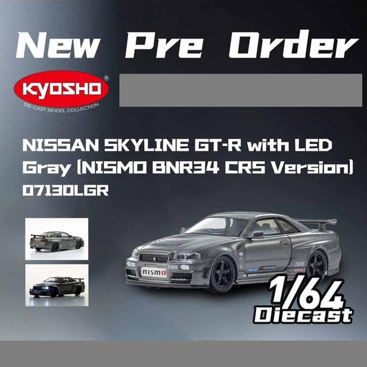 KYOSHO 1/64 NISSAN SKYLINE GT-R with LED Gray (NISMO BNR34 CRS Version) O713OLER