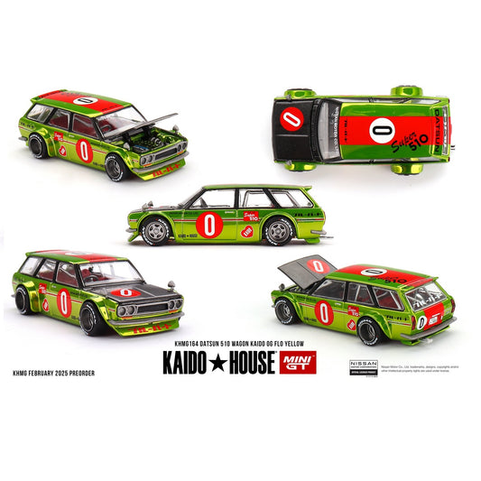 MINI GT x Kaido House 1/64 DATSUN 510 WAGON KAIDO 0G FLO YELLOW KHMG164