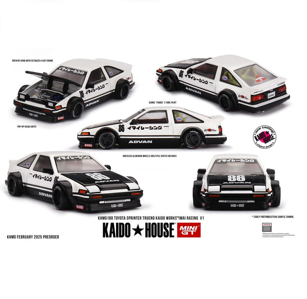 PREORDER MINI GT x Kaido House 1/64 TOYOTA SPRINTER TRUENO KAIDO WORKS™ IMAI RACING V1 KHMG180 (Approx. Release Date : Q3 2025 subject to manufacturer's final decision)