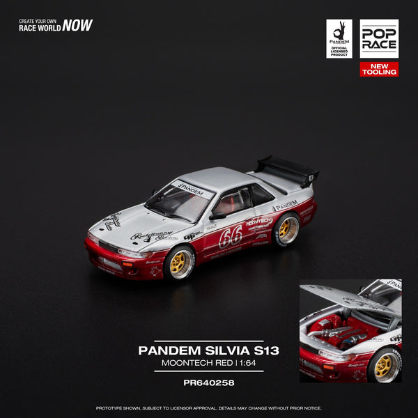 PREORDER POPRACE 1/64 PANDEM SILVIA S13 - MOONTECH RED PR640258 (Approx. Release Date: Q3 2025 and subject to the manufacturer's final decision)