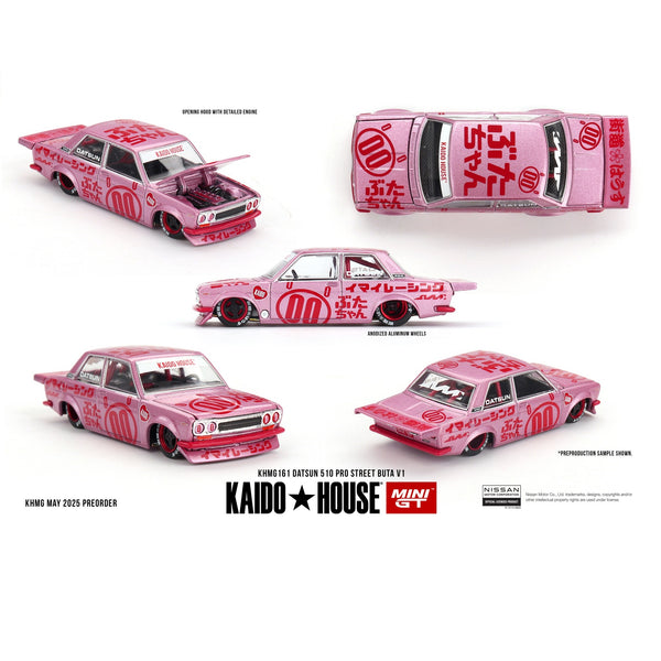 PREORDER MINI GT x Kaido House 1/64 Datsun 510 Pro Street Buta V1 – Pink KHMG161 (Approx. Release Date : Q4 2025 subject to manufacturer's final decision)
