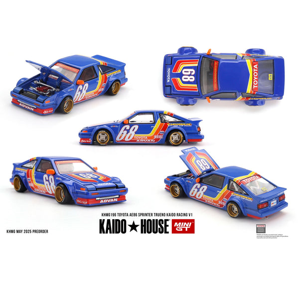 PREORDER MINI GT x Kaido House 1/64 Toyota AE86 Sprinter Trueno Kaido Racing V1- Blue KHMG196 (Approx. Release Date : Q4 2025 subject to manufacturer's final decision)