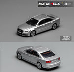 PREORDER Motorhelx Intern Series 1/64 Audi A8 (D3) Facelift 2008 Ice Silver Metallic M68204 (Approx. Release Date: Q4 2025 and subject to the manufacturer's final decision)