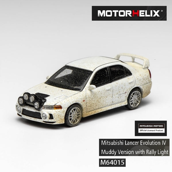 PREORDER MOTORHELIX 1/64 Mitsubishi Lancer Evolution IV Muddy Version with Rally Light M64015 (Approx. Release Date: Q4 2025 and subject to the manufacturer's final decision)