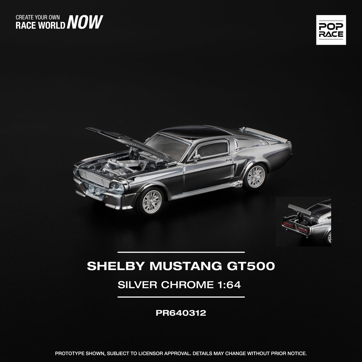 PREORDER POPRACE 1/64 SHELBY MUSTANG GT500 - SILVER CHROME PR640312 (Approx. Release Date: Q3 2025 and subject to the manufacturer's final decision)