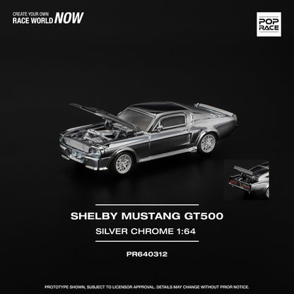 PREORDER POPRACE 1/64 SHELBY MUSTANG GT500 - SILVER CHROME PR640312 (Approx. Release Date: Q3 2025 and subject to the manufacturer's final decision)