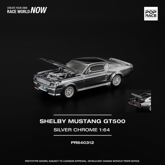 PREORDER POPRACE 1/64 SHELBY MUSTANG GT500 - SILVER CHROME PR640312 (Approx. Release Date: Q3 2025 and subject to the manufacturer's final decision)