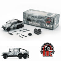 PREORDER BM Creations 1/64 Land Rover 2016 Defender 110 Pick Up 6x6 Acc Pack - Camouflage White (RHD) 64B0341 (Approx. release in Q1 2025 and subject to the manufacturer's final decision)