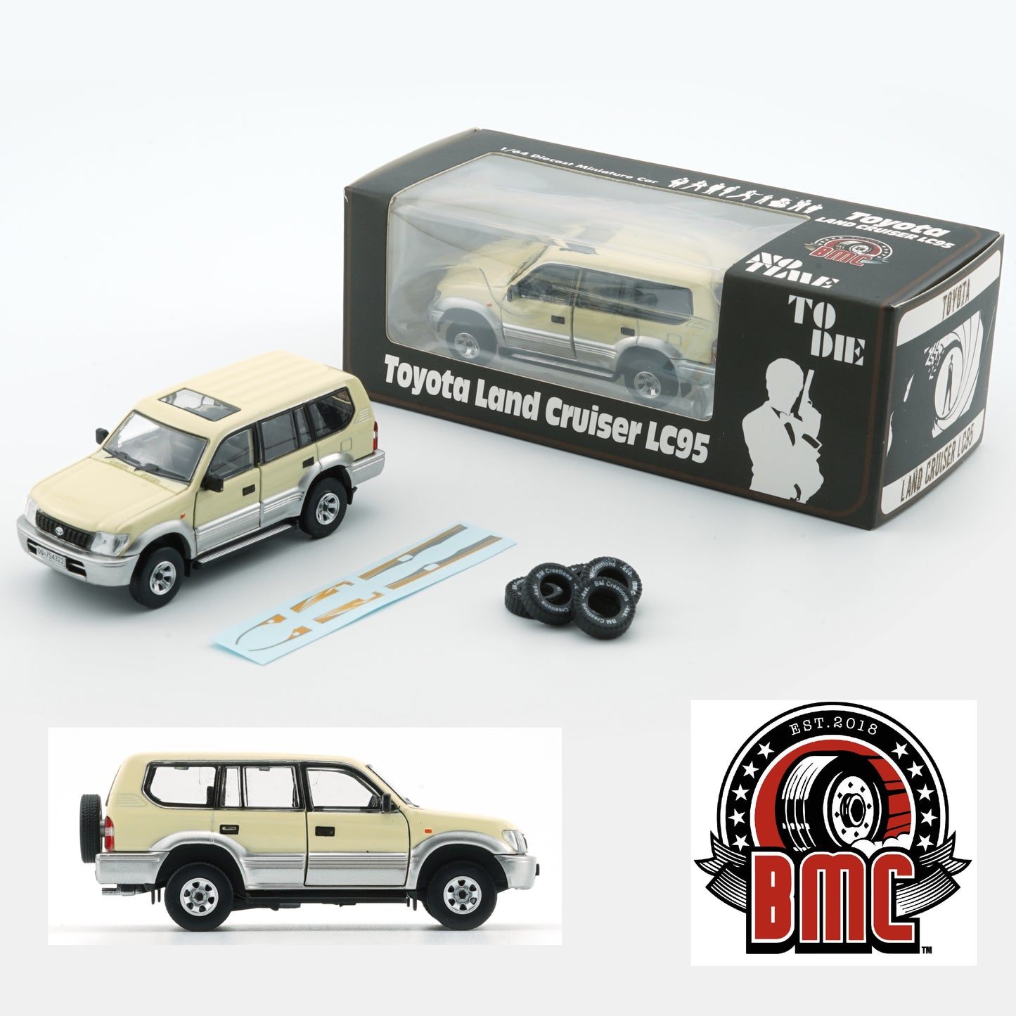 BM Creations 1/64 Toyota Land Cruiser Prado LC95 - Ivory 007 (RHD) Movie Edition 64B0356