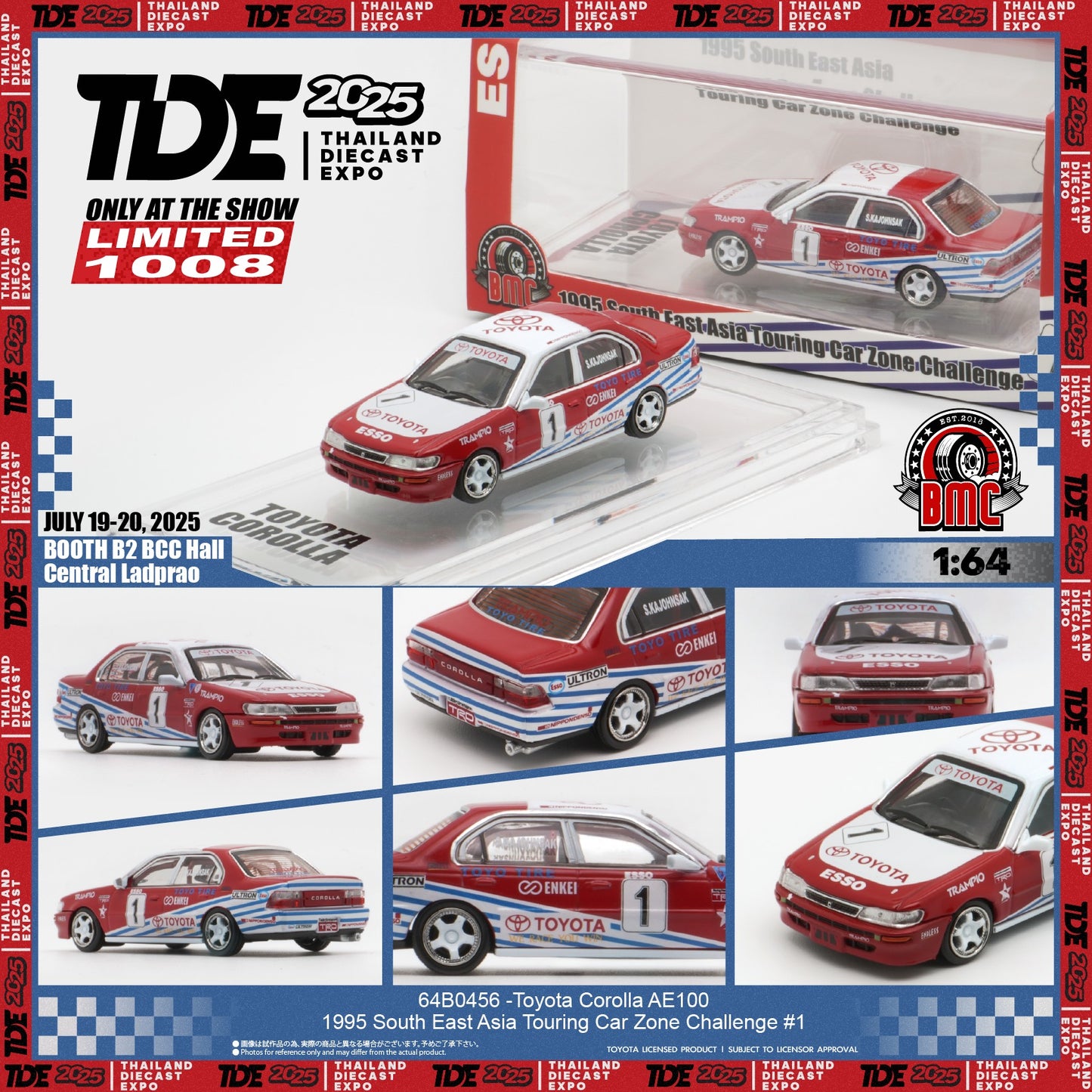 BM Creations 1/64 Toyota Corolla AE100 1995 South East Asia Touring Car Zone Challenge #1 TDE 2025 Exclusive Model