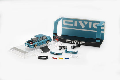 PREORDER BM Creations 1/64 HONDA CIVIC EF2 1991 - Custom Blue with Black Bonnet LHD 64B0472 (Approx. release in Q3 2026 and subject to the manufacturer's final decision)