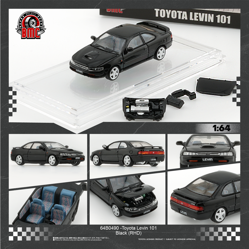 PREORDER BM Creations 1/64 Toyota Levin 101 BLACK RHD (Turbo Bonnet + Engine + NA Engine Cover 64B0490 (Approx. release in Q2 2026 and subject to the manufacturer's final decision)