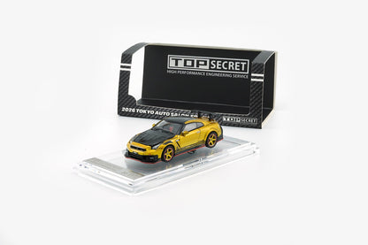 PREORDER KKK 1/64 Top Secret R35 GT-R GOLD with Carbon Bonnet (TAS Tokyo 2026 Limited Version) RHD Top Secret official licensed / Number Plated) 64B0494 (Approx. release in Q3 2026 and subject to the manufacturer's final decision)