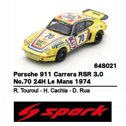 PREORDER SPARK 1/64 Porsche 911 Carrera RSR 3.0 No.70 24H Le Mans 1974 R. Touroul - H. Cachia - D. Rua 64S021 (Approx. Release Date : Q4 2025 subject to the manufacturer's final decision)