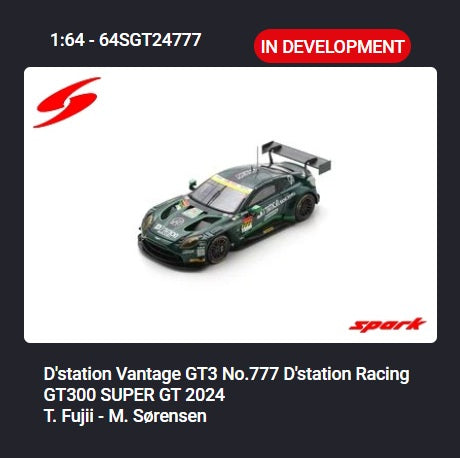 PREORDER SPARK 1/64 D'station Vantage GT3 No.777 D'station Racing GT300 SUPER GT 2024 T. Fujii - M. Sørensen 64SGT24777 (Approx. Release Date : Q2 2026 subject to the manufacturer's final decision)