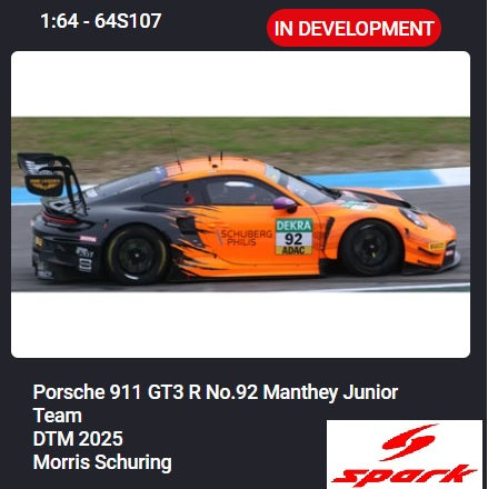 PREORDER SPARK 1/64 Porsche 911 GT3 R No.92 Manthey Junior Team DTM 2025 Morris Schuring 64S107 (Approx. Release Date : Q2 2026 subject to the manufacturer's final decision)