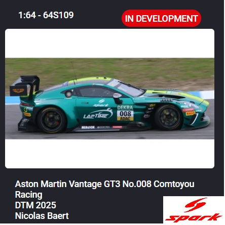 PREORDER SPARK 1/64 Aston Martin Vantage GT3 No.008 Comtoyou Racing DTM 2025 Nicolas Baert 64S109 (Approx. Release Date : Q2 2026 subject to the manufacturer's final decision)
