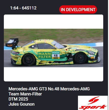 PREORDER SPARK 1/64 Mercedes-AMG GT3 No.48 Mercedes-AMG Team Mann-Filter DTM 2025 Jules Gounon 64S112 (Approx. Release Date : Q2 2026 subject to the manufacturer's final decision)