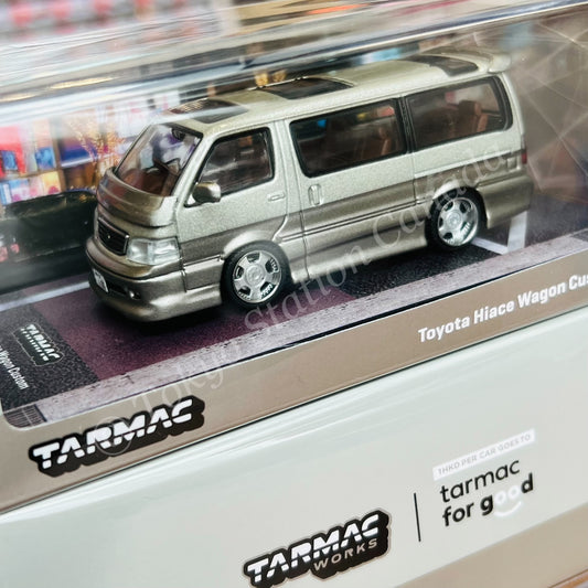 TARMAC WORKS ROAD64 1/64 Toyota Hiace Wagon Custom Silver / Brown T64R-078-BR